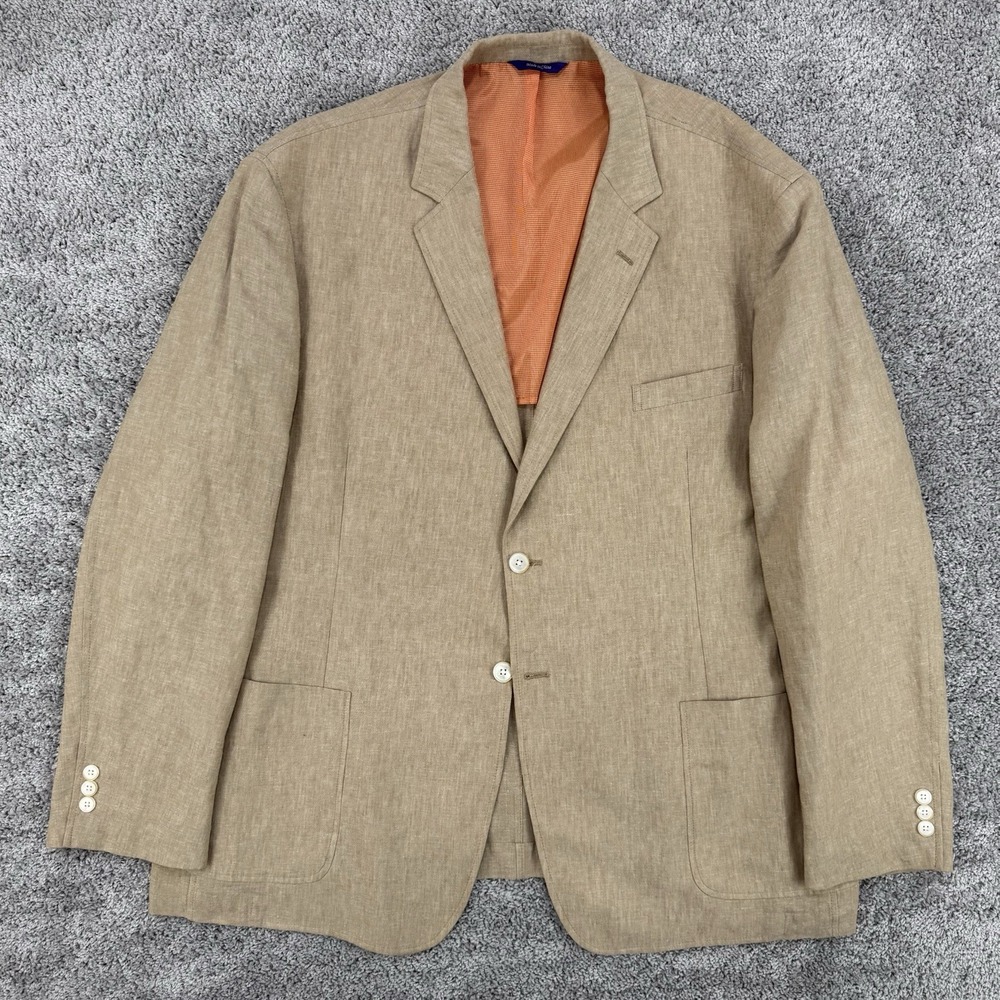Alan Flusser Linen Blazer Men's XXL Beige 1/2 Half Lined Unstructured Dual Vent